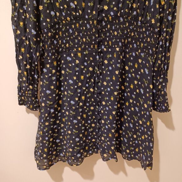 Reformation Alani Posie Mini Dress Black Ditsy Floral Smocked V Neck Size 12 - Picture 6 of 11
